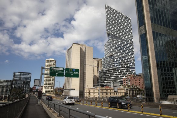 The much-maligned Cahill Expressway next to AMP’s new Quay Quarter Tower on the right.