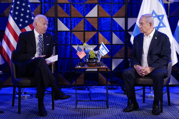 US President Joe Biden meets with Israeli PM Benjamin Netanyahu in Tel Aviv in October.