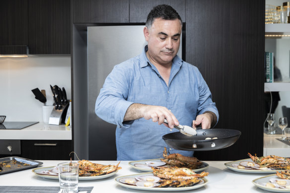 Surprise Chef: John Barilaro in the kitchen of his Rushcutters Bay apartment which is now for sale.