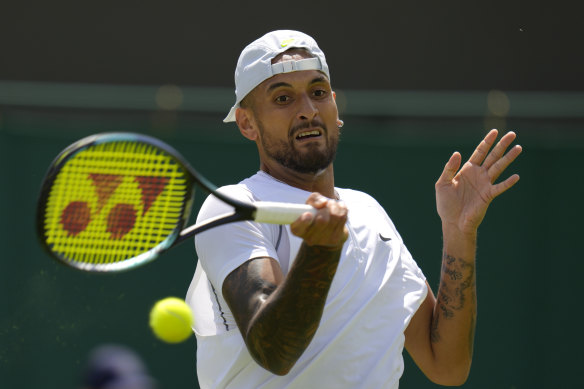 Australia’s Nick Kyrgios returns the ball to Paul Jubb.