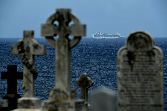 The Ruby Princess cruise ship sits off the coast of Sydney on Wednesday.