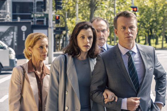 Heather Mitchell, Jessica De Gouw, Lewis Fitz-Gerald and Todd Lasance in the new season of The Secrets She Keeps.