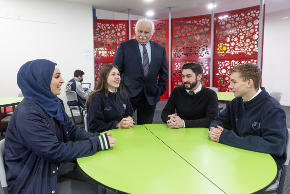 Bayside P-12 Paisley Campus in Newport is The Age’s Schools That Excel winner in the government school category for Melbourne’s west. Left to right: Fatima El Houli, Mia Molloy, Milan Matejin, Sam Levy and Calan Watkins.