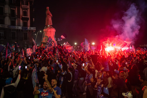 Napoli fans celebrate Serie A success.