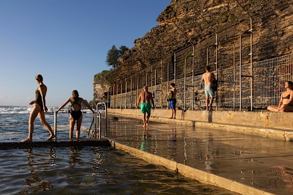 An early morning dip in the ocean pool at Avalon Beach.
