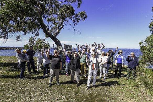 Campaigners celebrate the state government decision not to build a gas terminal at Crib Point.