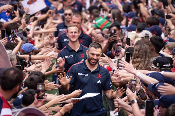 Supporters flock to Roosters stars James Tedesco and Daly Cherry-Evans at the NRL’s grand final fan day on Thursday.