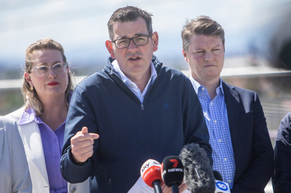 Premier Daniel Andrews making an announcement on Sunshine Train Station yesterday.