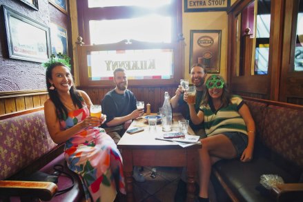 Here’s to good craic: Lauren Cave, front right, with friends (from left) Bella Kelly, Tom O’Sullivan and Joey Rebakis.
