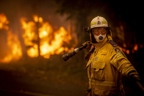 A Rural Fire Service volunteer works at Bawley Point.