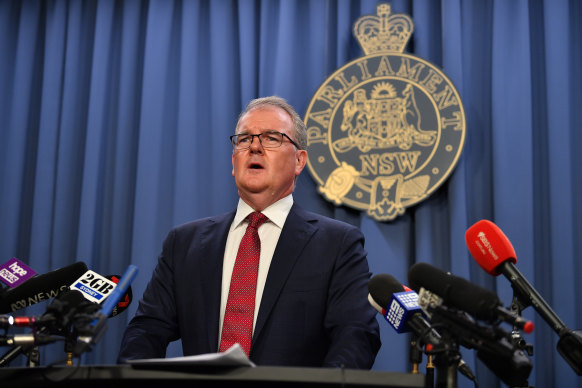NSW Attorney-General Michael Daley announcing the pardon of Kathleen Folbigg today.