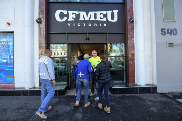 Shop stewards at CFMEU’s Elizabeth Street office in Melbourne.