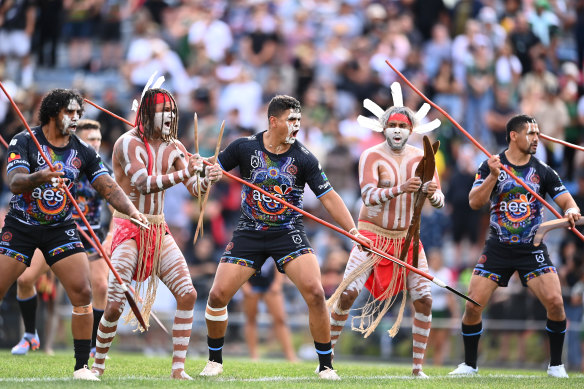 The Indigenous All Stars perform before last year’s clash.