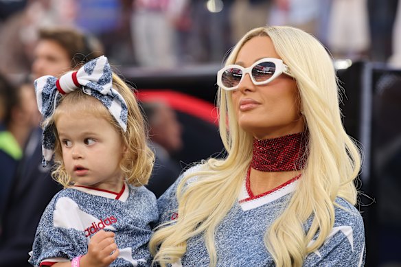 Paris Hilton and her daughter London at the US match.