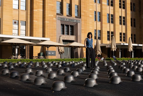 Ai Weiwei’s monumental, 40-metre work, Mushrooms, has been installed on Tallawoladah Lawn overlooking  Sydney Harbour. 