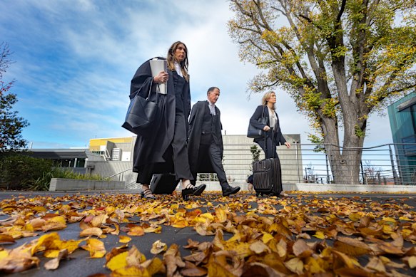 The defence team arrive at court.