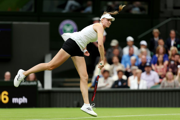 Defending champion Elena Rybakina takes full advantage of the relaxed dress code at Wimbledon this year.