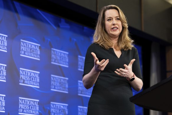 Director General of the International Organization for Migration Amy Pope during her address to the National Press Club.