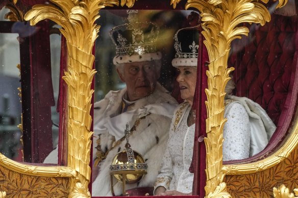 King Charles and Queen Camilla depart the abbey.