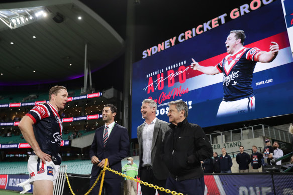 Joy Aubusson: The Roosters celebrate Mitch Aubusson's 303rd game for the club.