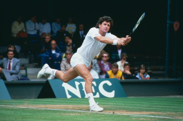 Paul McNamee competes at Wimbledon in 1986.