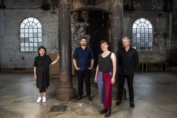 Architects Belqis Youssofzay and David Hart, Neon Foe Co-Director and exhibiting artist Kate Brown and  Carriageworks Director of Programs, Daniel Mudie Cunningham, part of a major new exhibition featuring the work of 11 artist-led initiatives from across New South Wales at Carriageworks in February. 