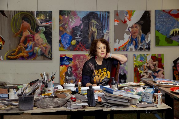 Wendy Sharpe pictured in her studio in Sydney.