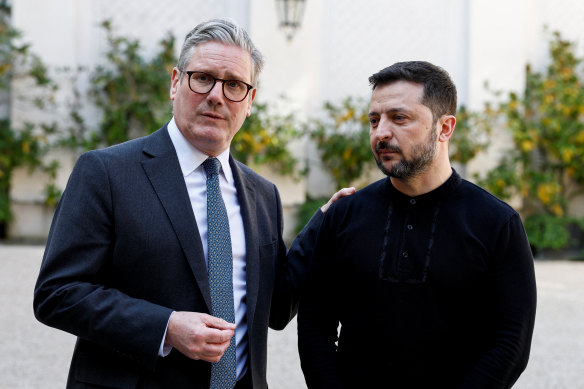 UK Prime Minister Keir Starmer and Ukraine’s President Volodymyr Zelensky speak to the media in Paris, France.