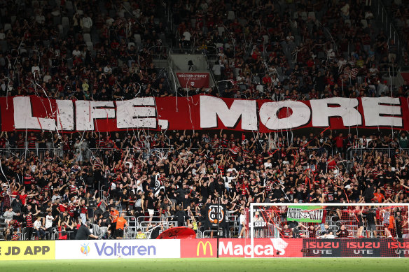 Part of the Western Sydney Wanderers’ tifo on Saturday night.