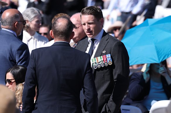 Former Prime Minister Tony Abbott and Opposition Spokesman for Industry and Sovereign Capability Andrew Hastie ahead of the service. 