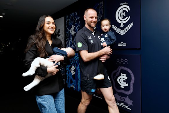 Sam Docherty with his partner Nat and children Ruby and Myles.