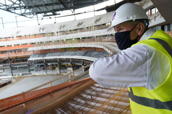 Oak View Group co-founder Tim Leiweke overseeing construction of the UBS Arena in New York in 2020.