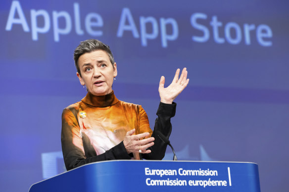 EU competition chief Margrethe Vestager said Apple had been in breach of the rules for decades. 