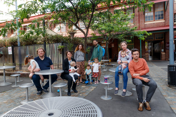 Families meeting outside SDN Ultimo the day after they were told the centre would close in December.