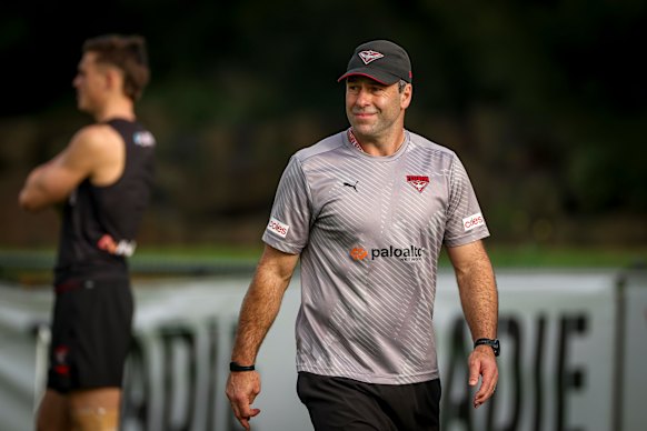 Essendon interim coach, and 2000 premiership player, Dean Solomon at training on Tuesday.