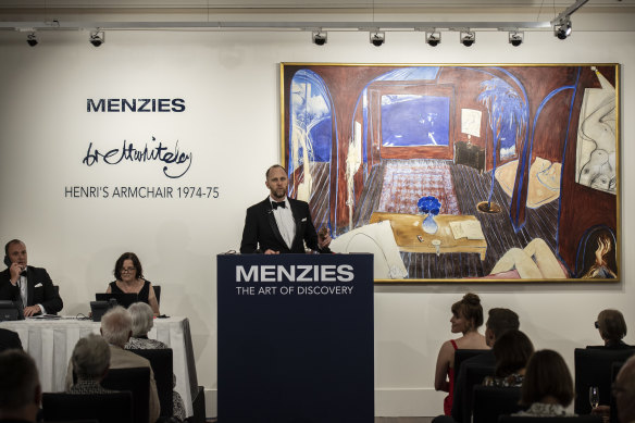 Brett Whiteley's Henri's Armchair  was auctioned by Menzies head of art Justin Turner on Thursday evening.