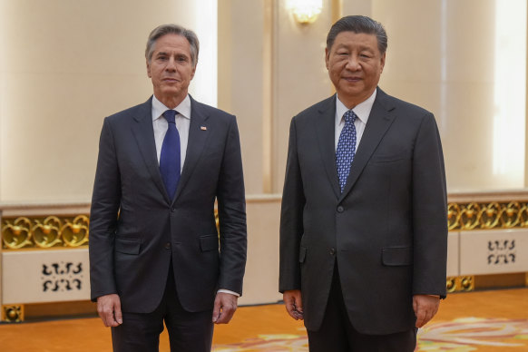 US Secretary of State Antony Blinken meets with Chinese President Xi Jinping at the Great Hall of the People in Beijing on Friday.