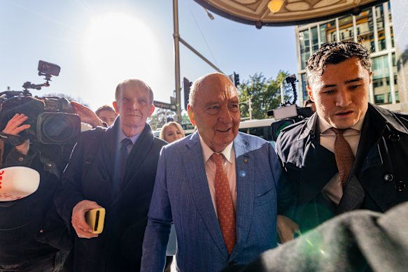 Alan Jones outside the Downing Centre court complex on Tuesday.