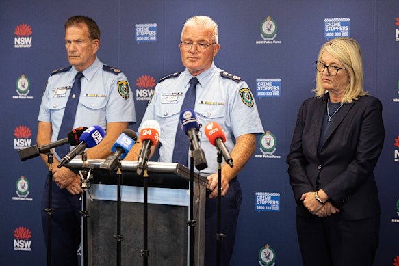 Acting Commissioner Dave Hudson, Commissioner Mal Lanyon and Police Minister Yasmin Catley.