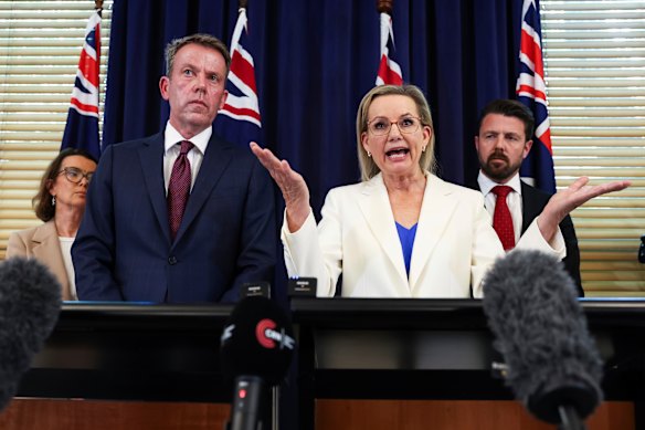 Opposition Leader Sussan Ley with her frontbench colleagues Anne Ruston, Dan Tehan and Jonno Duniam.