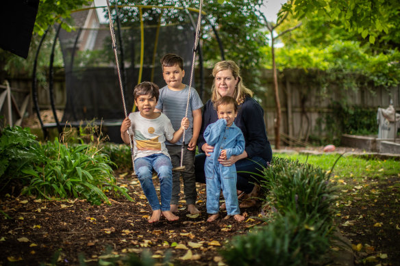 Sophie Walker and her sons, Nikolas 7, Louis 5, and Ottie 2.