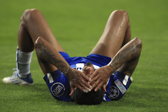 Porto’s Galeno in anguish after a missed chance against Inter Milan.
