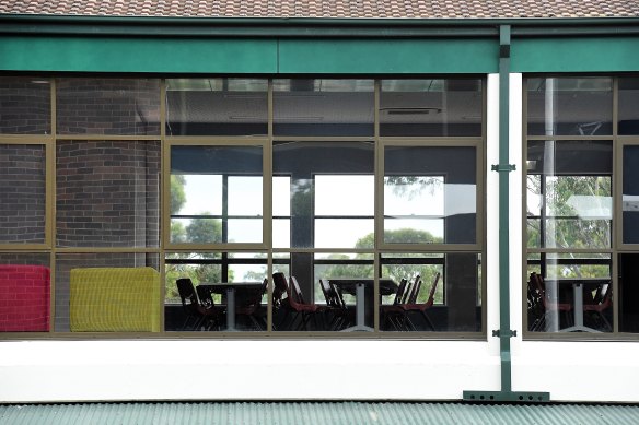 Empty classrooms at St Patrick’s Marist College in Dundas on Monday, after students were sent home due to coronavirus. About 150 students and staff will now need to self-isolate for two weeks.