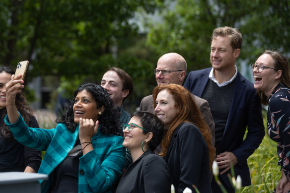 The Greens celebrate following the count in the Victorian upper house.