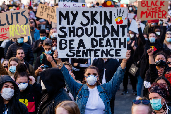 Protesters at the Black Lives Matter rally in Sydney this month.
