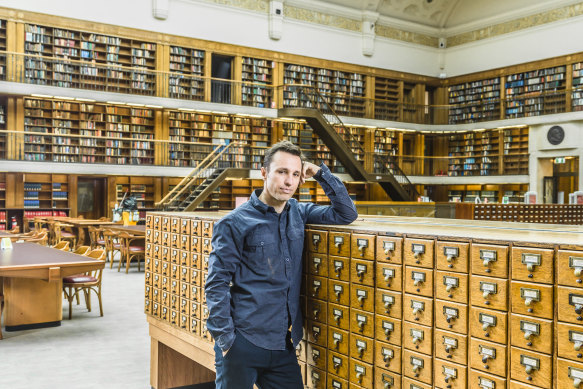 Author Markus Zusak in the Mitchell Reading Room at the NSW State Library.