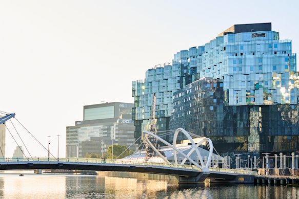 The new 1 Hotel with the Seafarers Park in the distance on the north bank of the Yarra. 