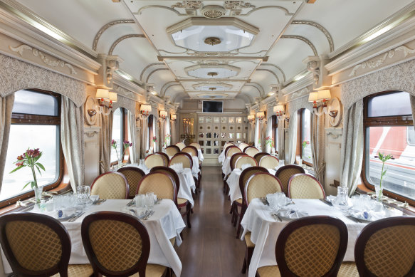 The Golden Eagle train 16-day Caspian Odyssey restaurant car.