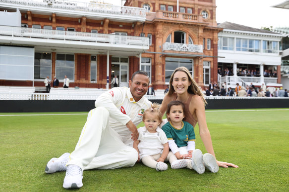 Usman Khawaja with his wife Rachel and children Aisha and Ayla after the Lord’s Ashes Test. 