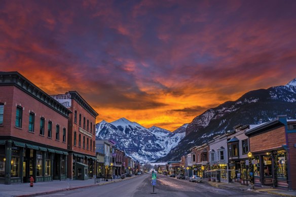 Telluride and its main street – West Colorado Avenue – with the New Sheriden Hotel on the left.